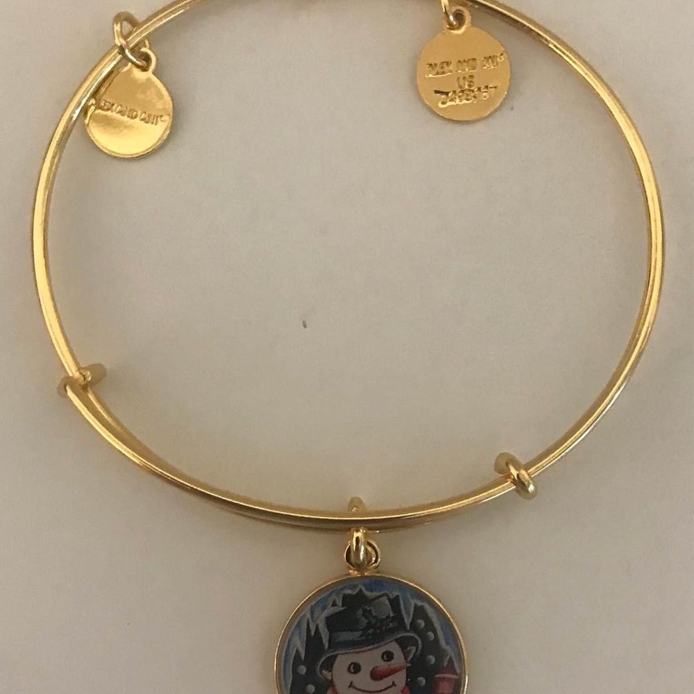 Alex & Ani gold bangle bracelet with 2015 snowman charm like new